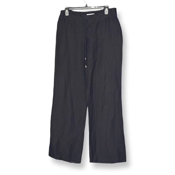 Calvin Klein Black Linen Wide Leg Drawstring Pants - Picture 3 of 8